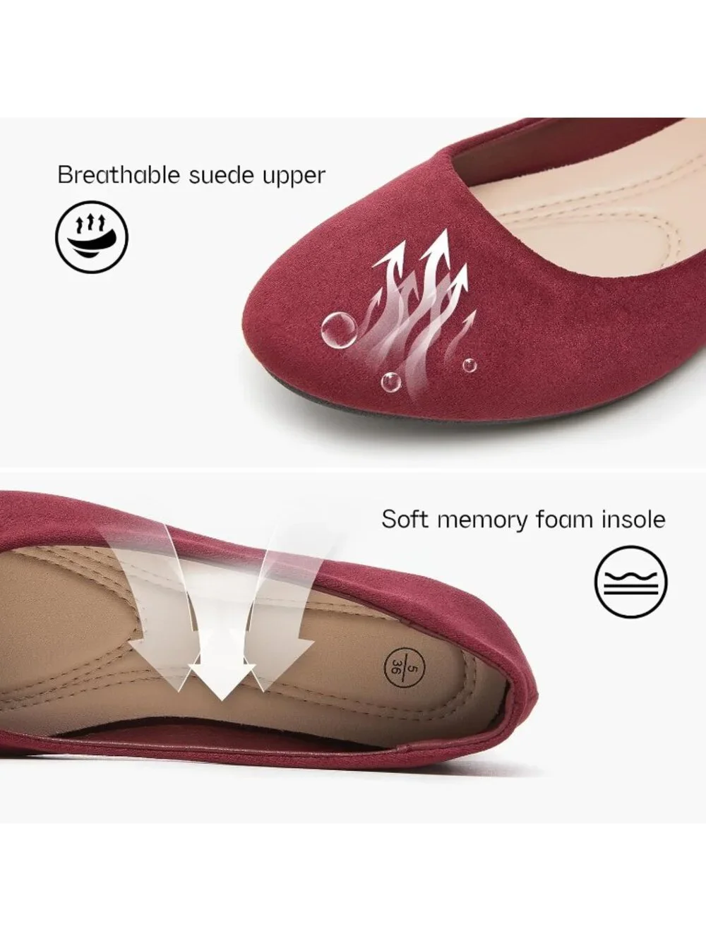 Women's Wine Round Toe Ballet Flats Comfortable Ballerina Dress Shoes